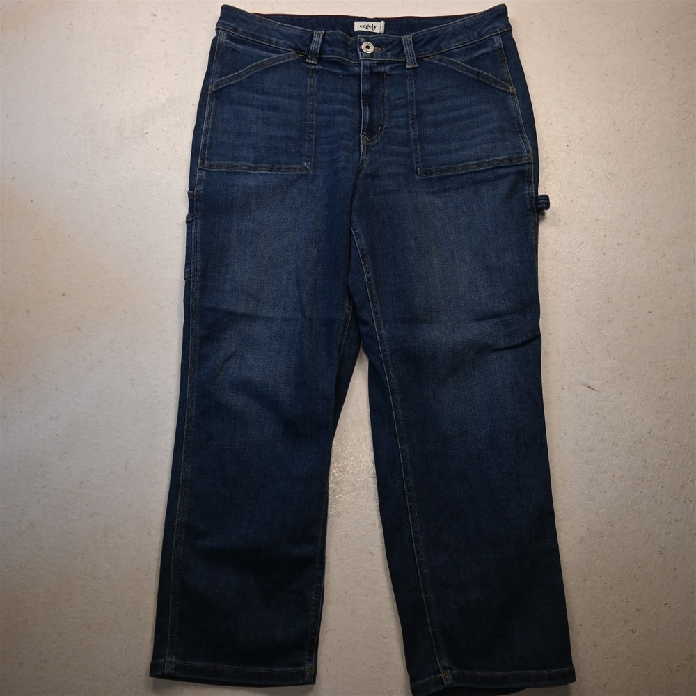 Edgely 18 Slim Straight High Rise Carpenter Dark Stretch Denim Womens Jeans